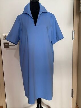 LAYFAYETTE 148 Sky Blue Stitched Collar Short Sleeve Shift Dress with Pockets